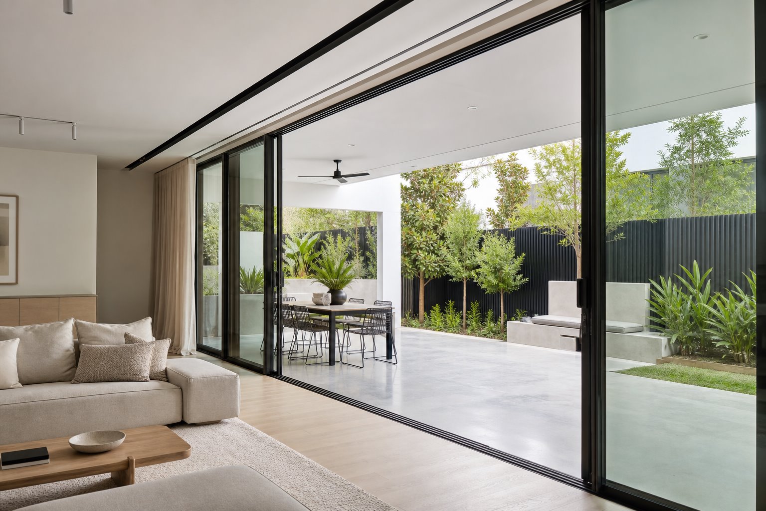 Contemporary home with a large aluminum sliding door system