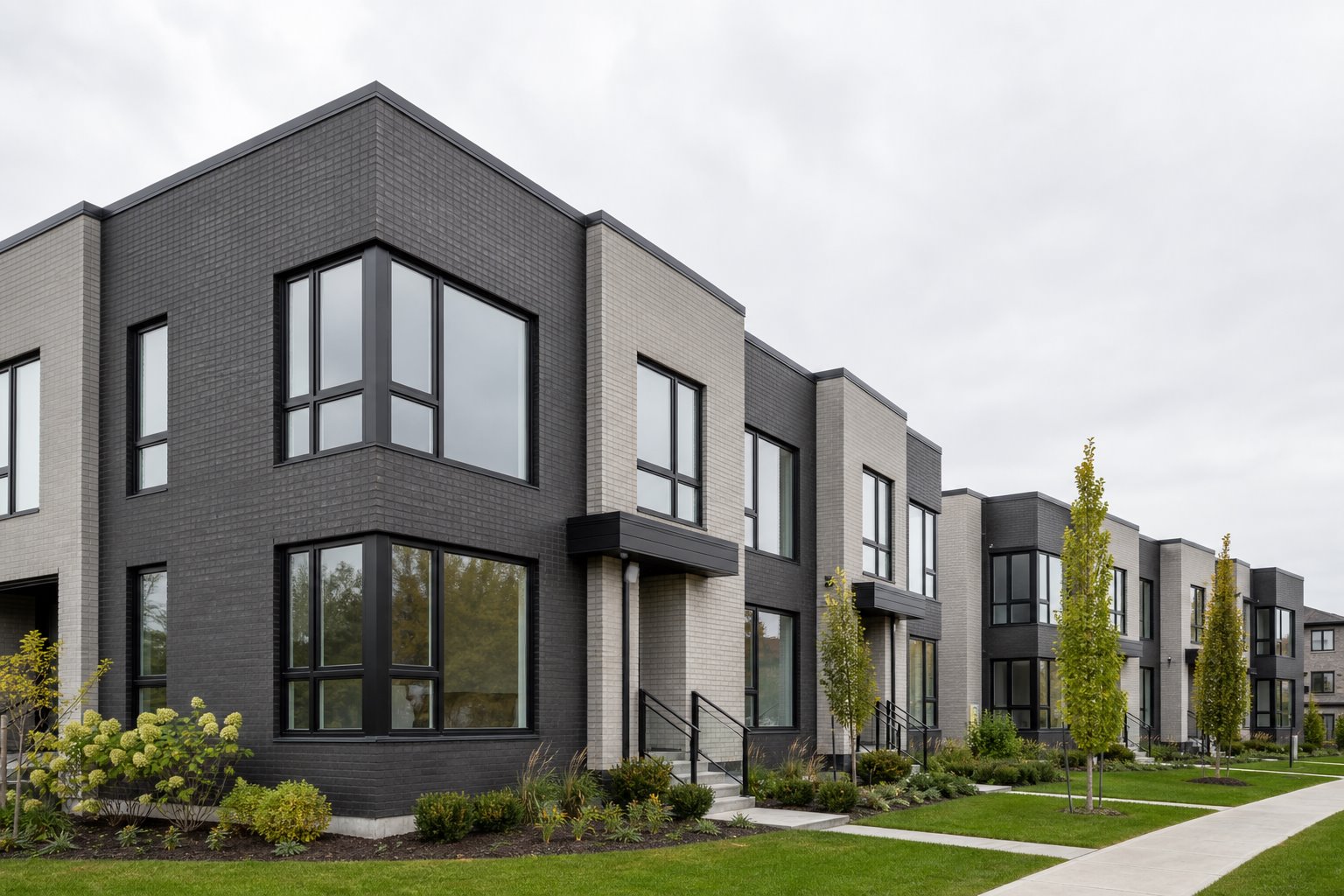Modern multi-residential development with black aluminum windows
